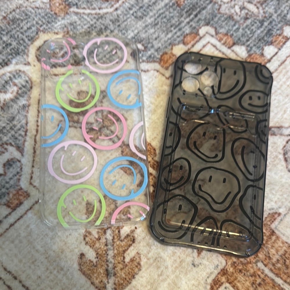 Smiley Face Clear Phone Case Set - Black and Multicolor